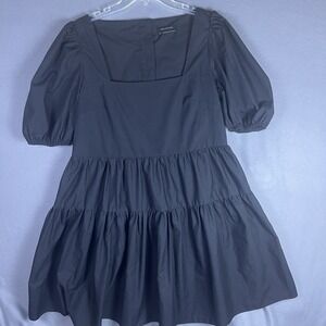 Urban Outfitters Black‎ Tiered Ruffle Mini Dress Square Neck Sz Large